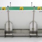 Bigro piglet feeder with separate drinking and feeding sections